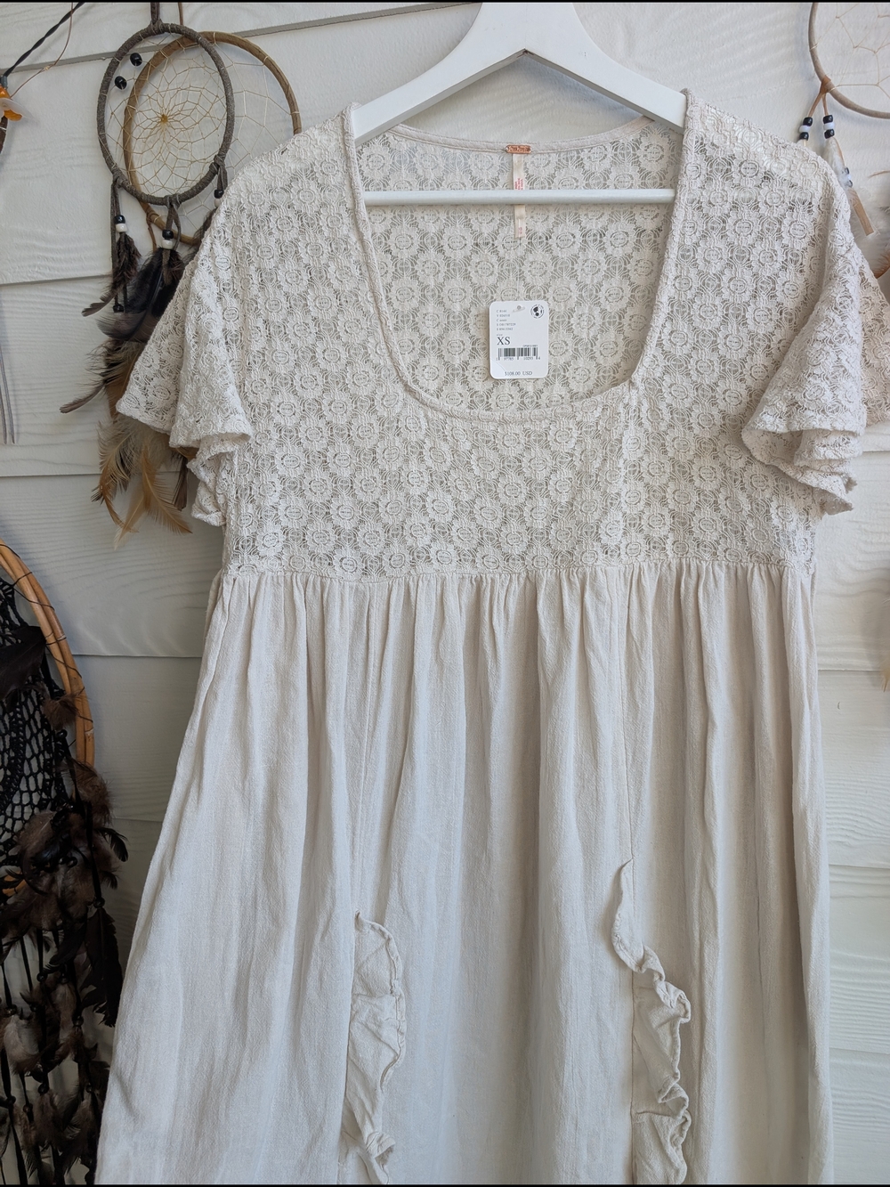 Free People Bring the Romance Midi Bohemian Lace-Inset Maxi Dress in Neutral - Picture 7 of 8